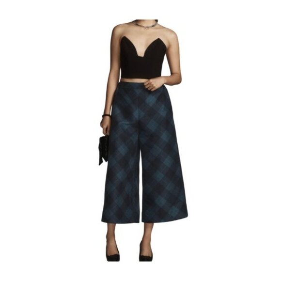Maeve Anthropologie Taffeta Printed Cropped Wide-Leg Pants Size XL Blue Pattern - Picture 1 of 7